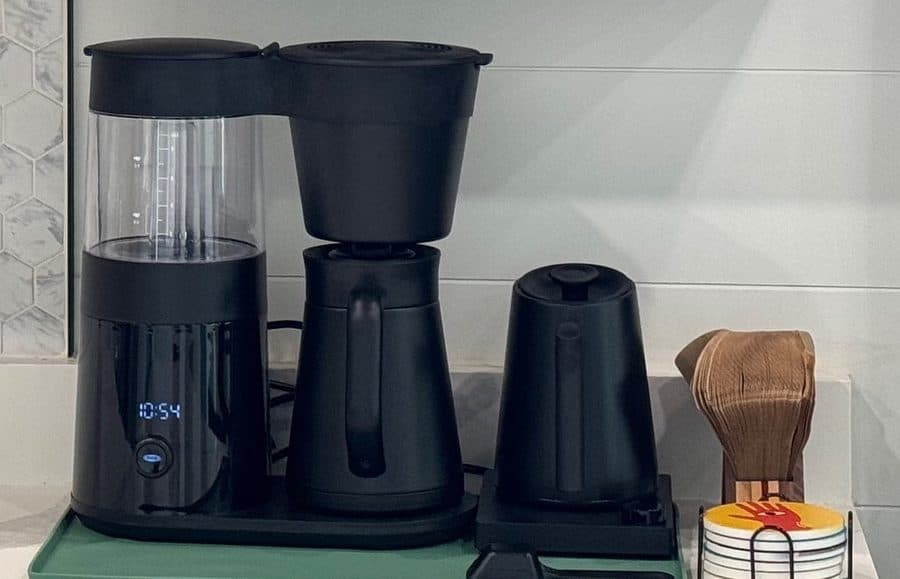 OXO coffee maker brewing station on the counter