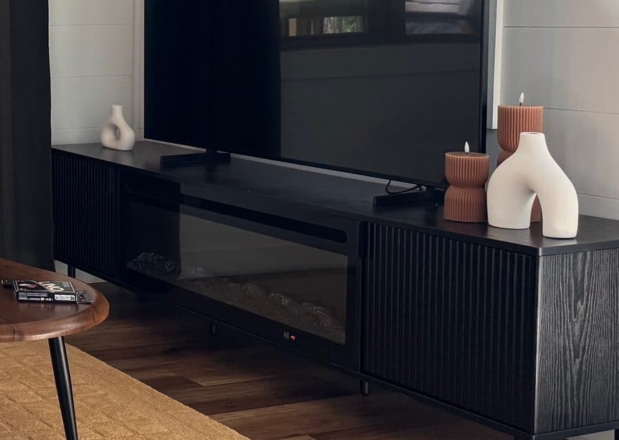Electric fireplace built into the TV stand